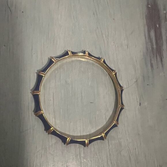 STELLA & DOT Bangle Bracelet Navy Blue Gold Tone Enamel JULEP BAMBOO Stackable - Picture 6 of 10